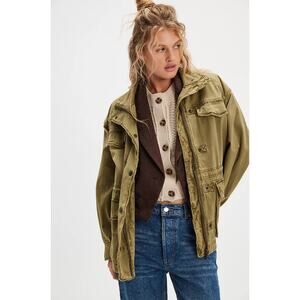 Free People AYRA Utility Cargo Military Jacket in Dried Herb Green XS NWT $198
